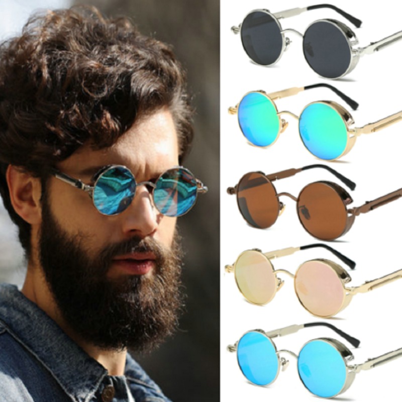 Men'S Fashion Round Glasses - Occhiali da Sole Steampunk in Metallo