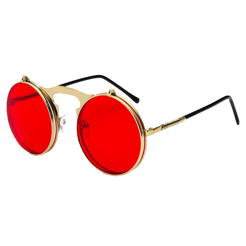 Men'S Fashion Round Glasses - Occhiali da Sole Rotondi Rossi Retrò