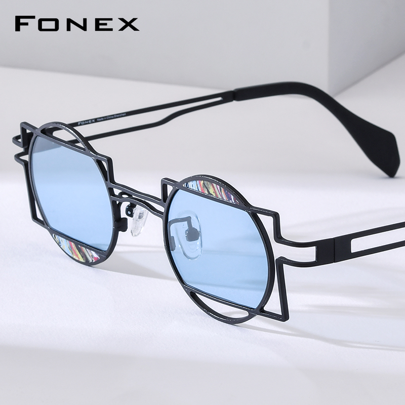 Men'S Fashion Round Glasses - Occhiali da Sole FONEX in Titanio