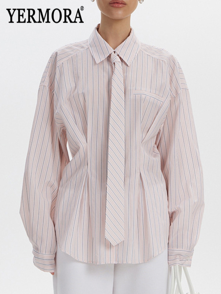 Men'S Fashion Pink Shirt - YERMORA Camicetta Casual Rosa a Righe