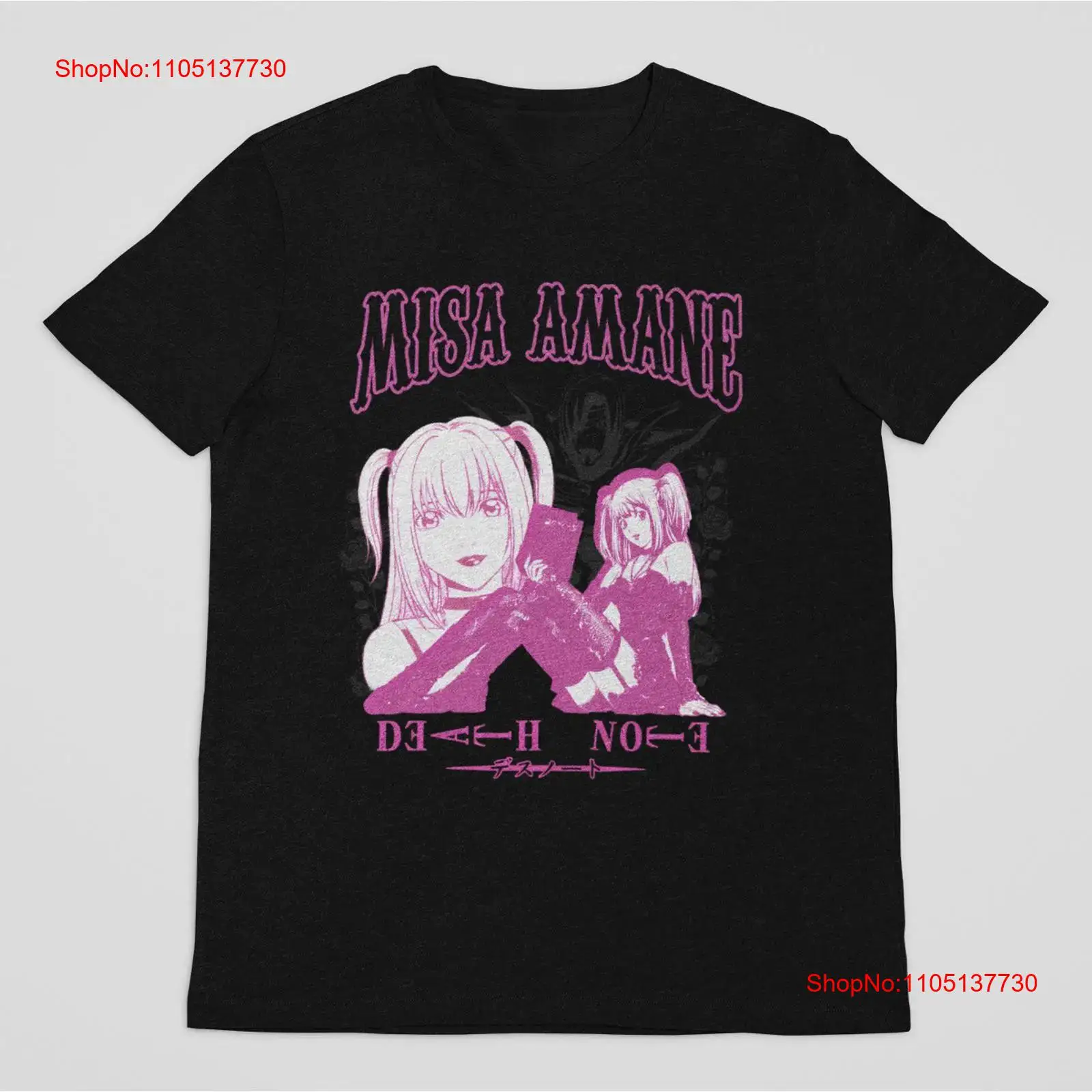 Men'S Fashion Pink Shirt - Maglietta nera vintage Anime Shinigami Misa
