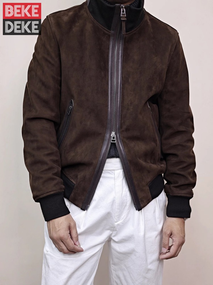 Mens Fashion Bomber Jacket - Giacca da uomo in vera pelle